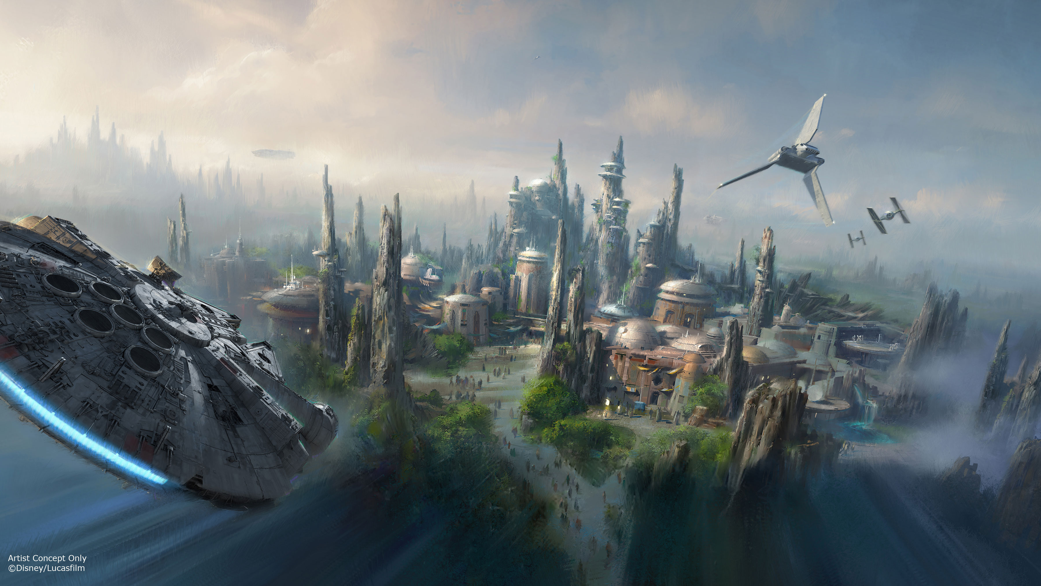 Released at Disney's D23 Expo in Anaheim, CA: concept art for a new, unnamed planet environment that will host all-new Star Wars Land expansions in both Disneyland in Anaheim, CA and Disney's Hollywood Studios in Orlando, FL. These new 14-acre expansions will feature two new thrilling Star Wars attractions based on the new films including THE FORCE AWAKENS opening in theaters December 18, 2015. ©2015 Disney Enterprises, Inc./Lucasfilm Ltd. All Rights Reserved. For editorial news use only.