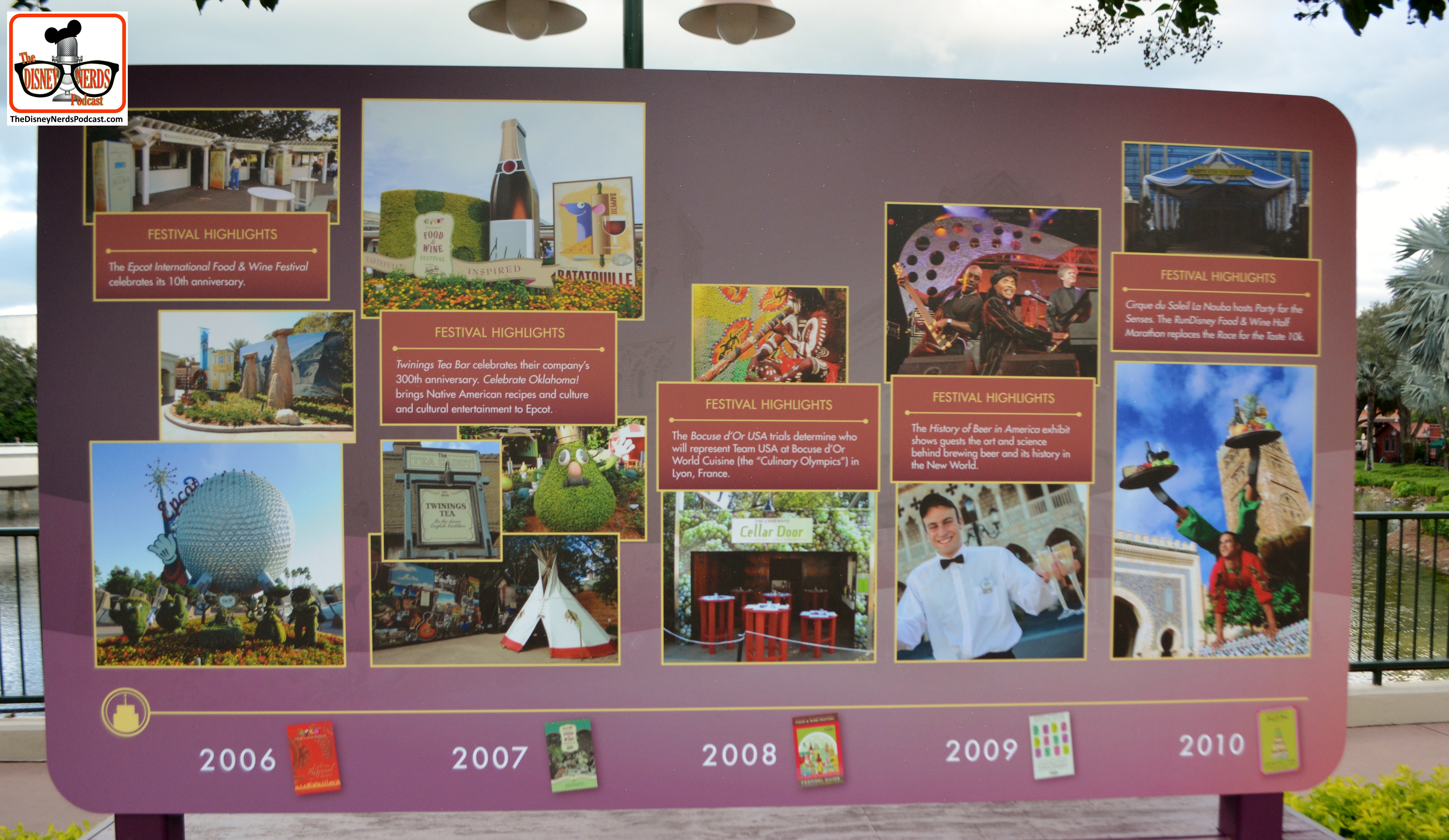 The 20 year History of the Food and Wine Festival was documented on the walkway between future world and world showcase..