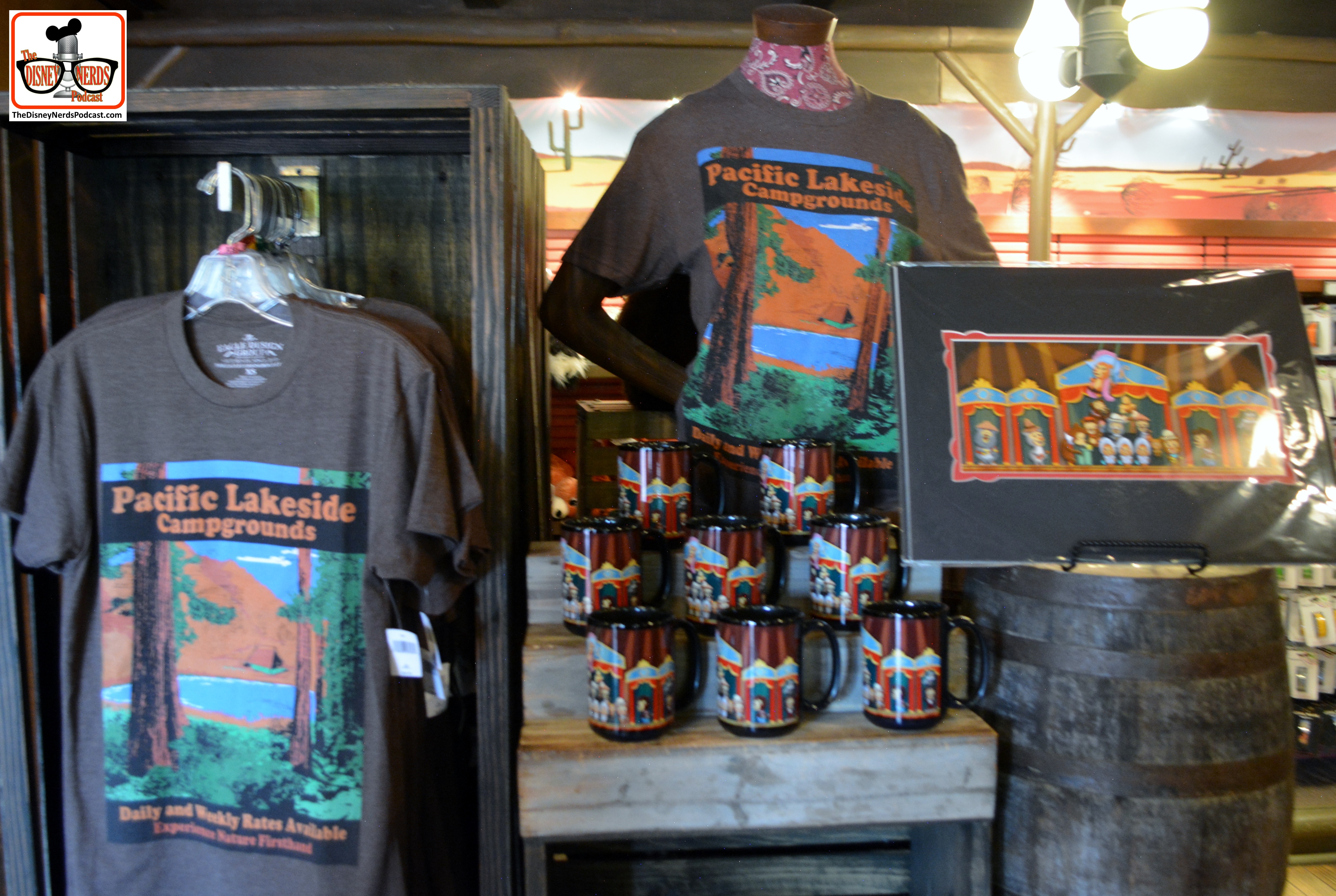 New "Pacific Lakeside Campgrounds" merchandise in Frontierland.