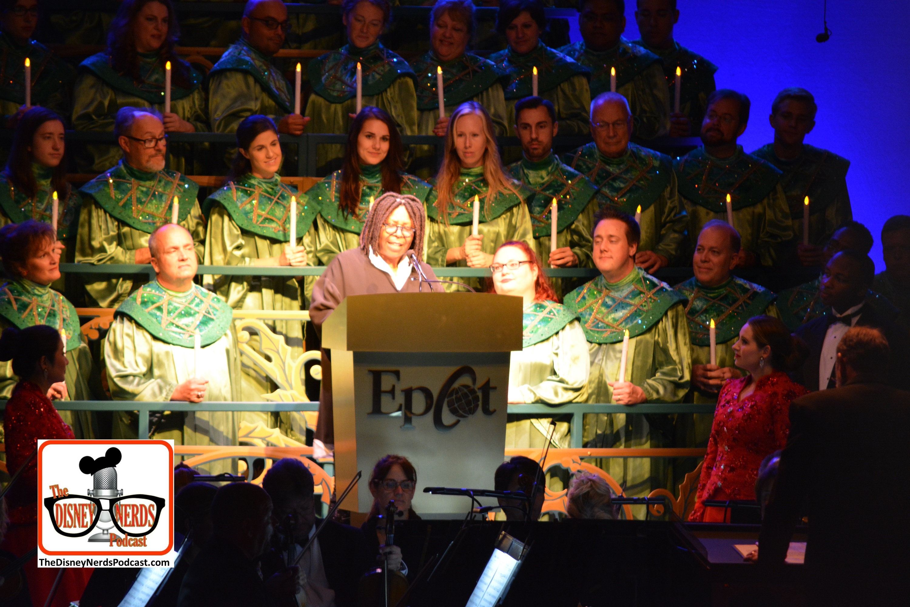 2015-12 - Epcot - The Candlelight Processional is a must see in the American Garden Theater - Here Whoopi Goldberg Narrates