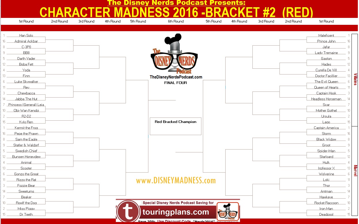 The Disney Nerds Podcast Character Madness 2016 - Red Bracket