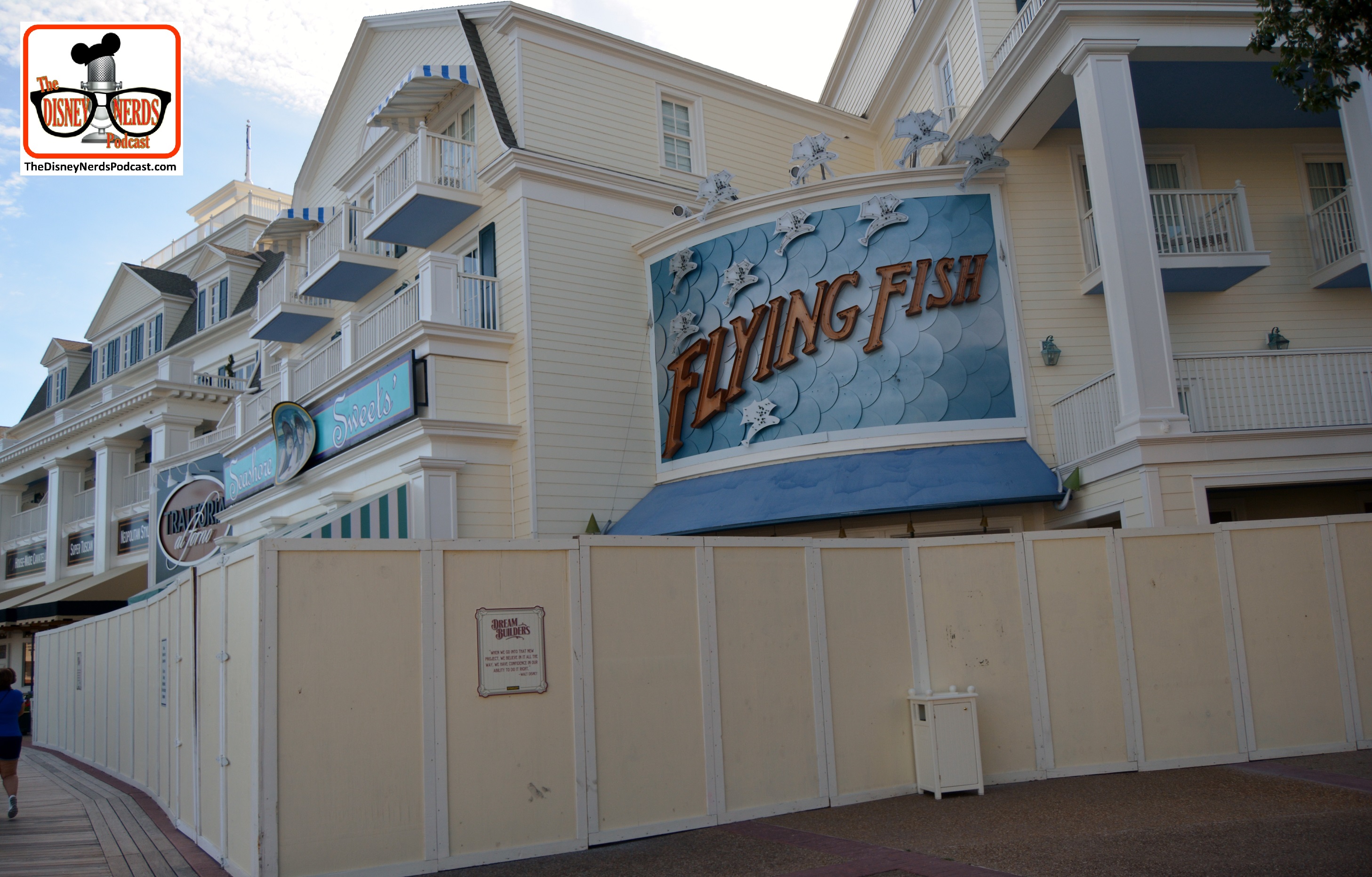 DNP April 2016 Photo Report: Lots of Construction Walls at the Boardwalk Resort. Flying Fish and Seaside Sweets are behind walls