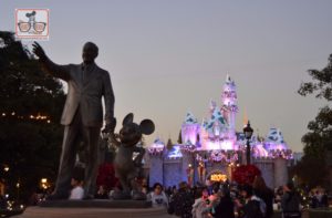 Walt and Mickey in front of Sleeping Beauty Castle for the Holiday Season
