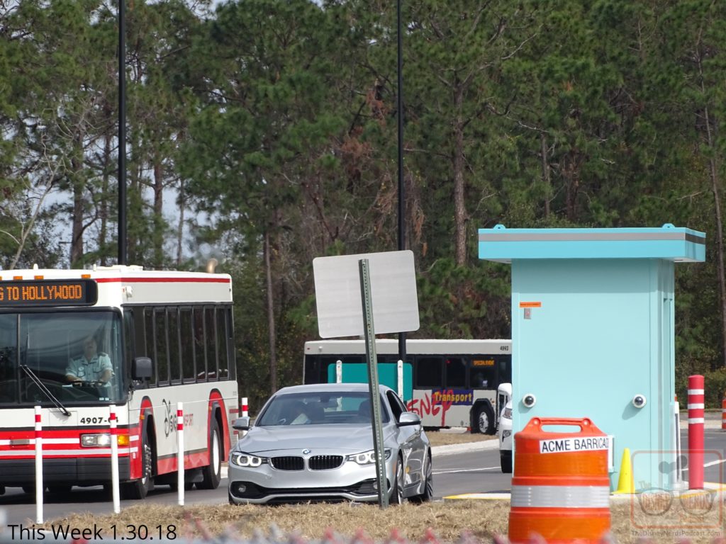 A new traffic pattern awaits arriving Studio guests. The main entrance recently paved vehicle lanes are now being utilized for visitor vehicles and Disney resort busses to enter the Park off of Lake Buena Vista Drive, including a new attendant booth for cast members to collect parking fees. The former two lane parking booth may soon disappear as have already many trees that formerly lined the north lot perimeter. Guests departing their parked cars on this near end of the lot can now catch a clear glimpse of the Morocco Pavilion and Spaceship Earth over in Epcot as they head for the Studio’s main entrance. The ever popular Speedway gas station across the street is even visible now due to the tree clearing efforts.