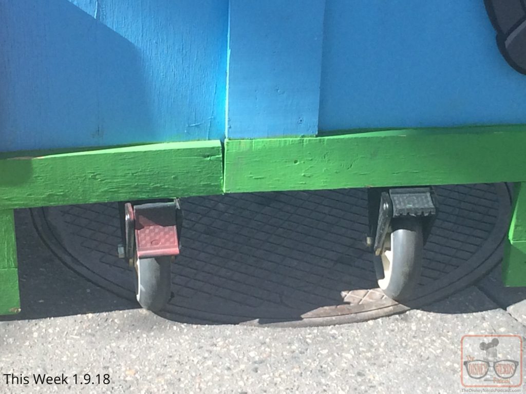 Toy Story Land builders apparently added wheels on their recently painted gate. Could after hours construction types and their equipment be making their way into the Land through this passage way under cover of night?