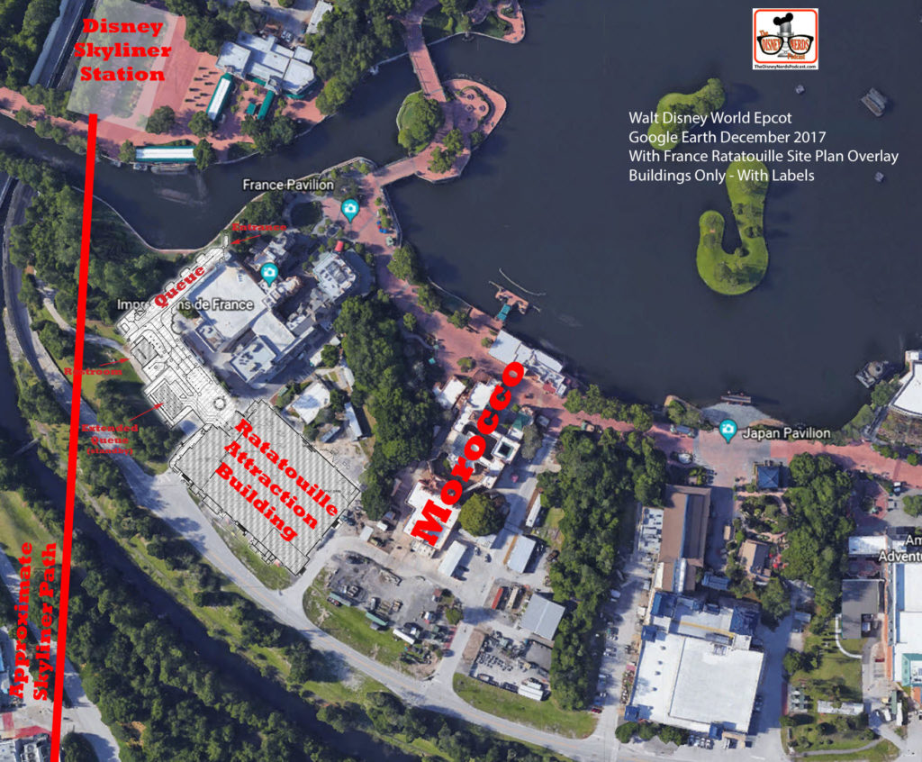 Overlay of the Building Only to the Google Earth Image - with labels and Disney Skyliner Station