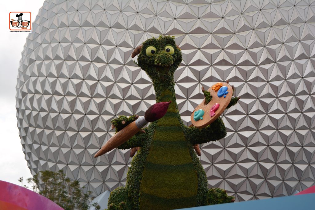 Epcot International Festival of Arts 2018 - Figment Welcomes Guests at the Epcot Main Enterance