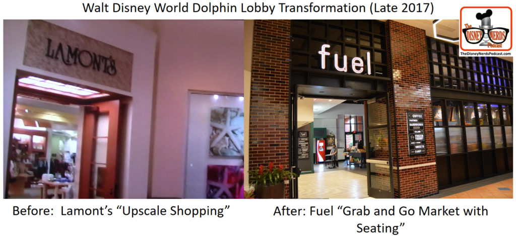 Walt Disney World Dolphin Lobby Transformation - Before and After Lamont's vs Fuel