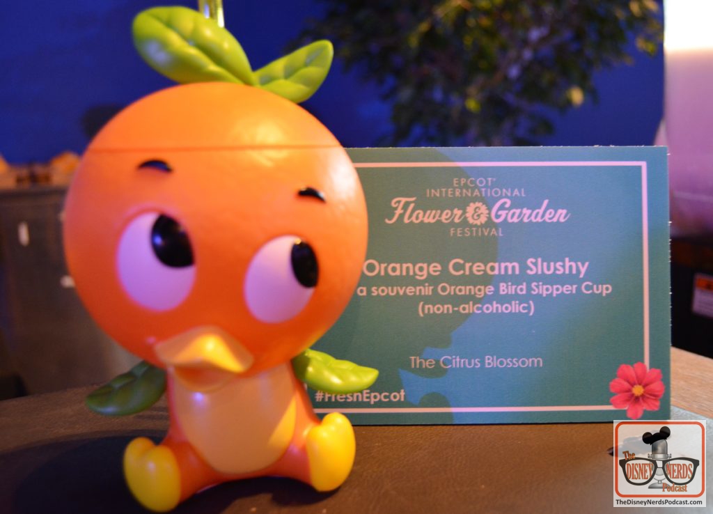 Epcot Flower and Garden Festival Media Preview - Orange Cream Slushy - with a souvenir Orange Bird Sipper Cup