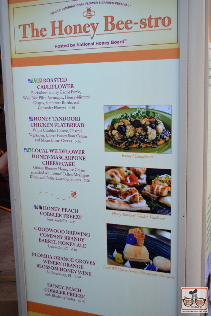 The Disney Nerds Podcast March 11, 2019 Epcot Flower and Garden Photo Report - Honey Bee-stro menu