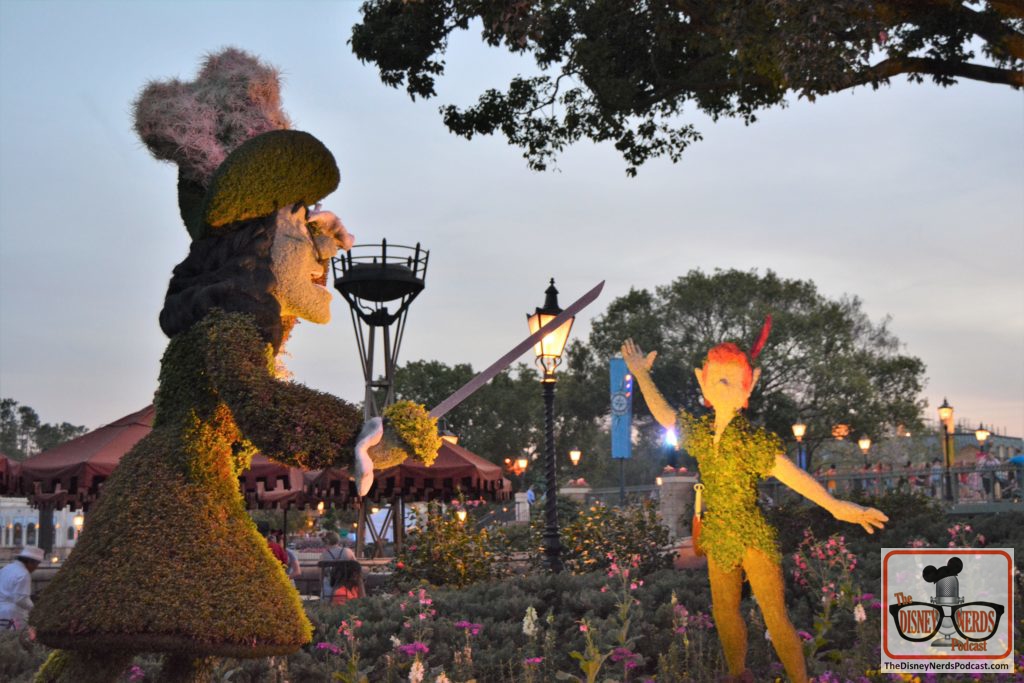 The Disney Nerds Podcast March 11, 2019 Epcot Flower and Garden Photo Report - Don't miss the topiaries at night - Peter Pan and Captain Hook