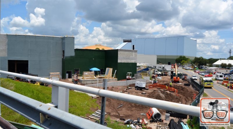 The Disney Nerds Podcast Construction Photo Report - The path way between future world and world showcase near imagination is being widened -Space Restaurant as seen from test track
