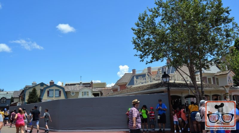 The Disney Nerds Podcast Construction Photo Report -Magic Kingdom Liberty Square Market seating area is behind walls, and is being rebuilt