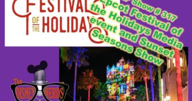 Disney Nerds Podcast, Holidays, epcot, sunset seasons greetings, Disney Hollywood studios