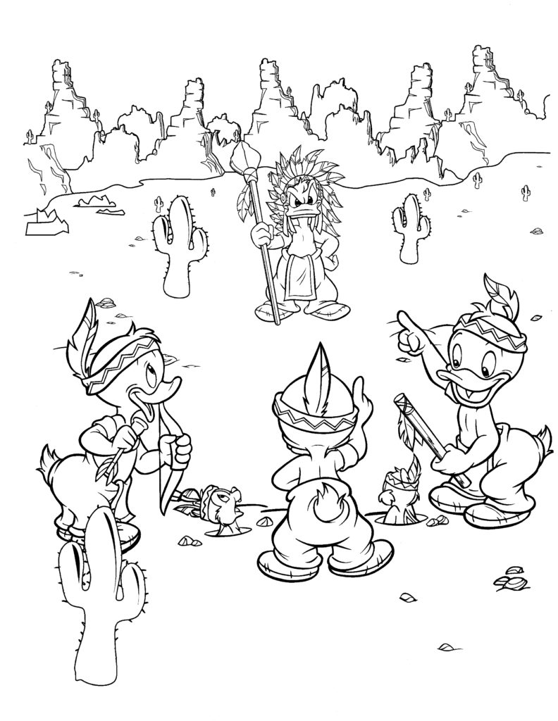 Disney Coloring Pages - Indian Hewy Dewey Louie Donald