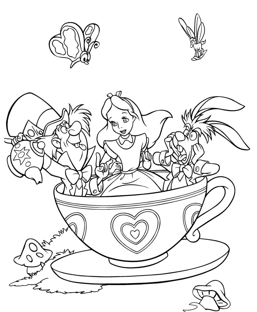 Disney Coloring Pages - Alice Tea Cups