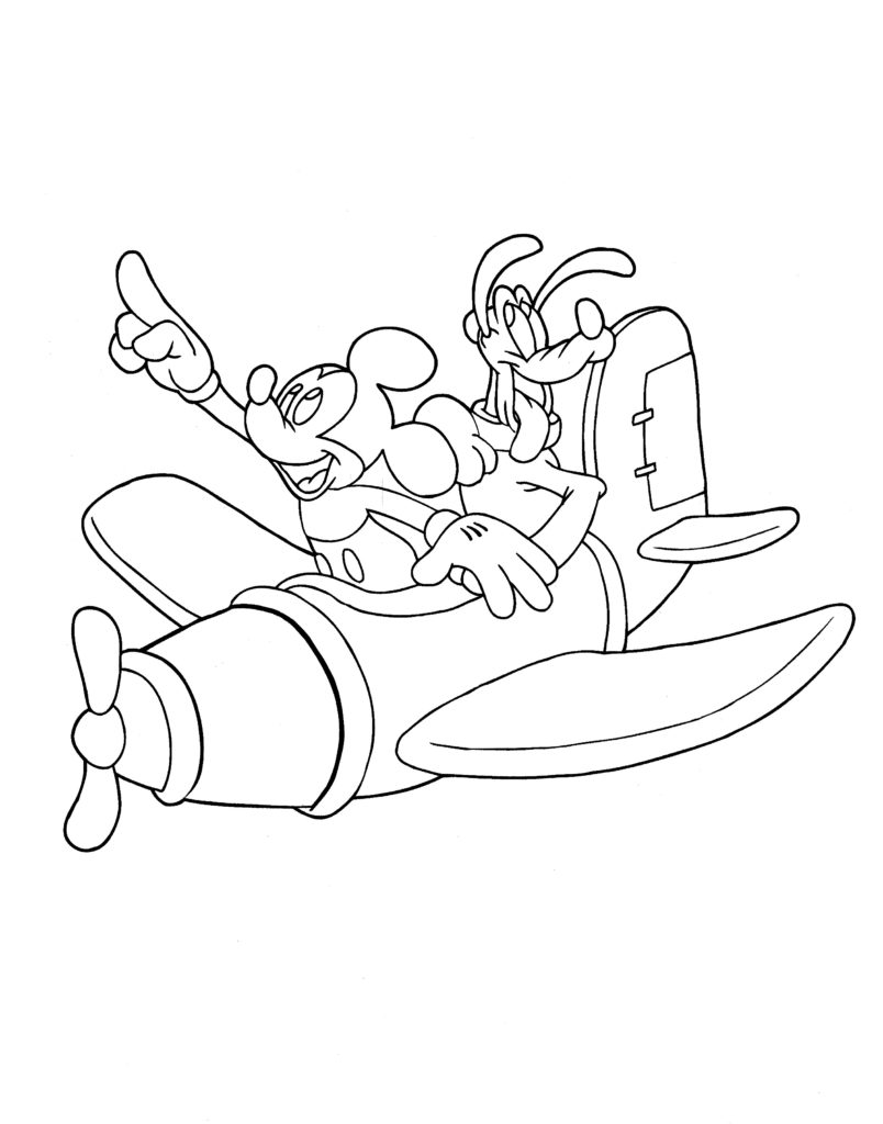 Disney Coloring Pages - Mickey Goofy in airplane
