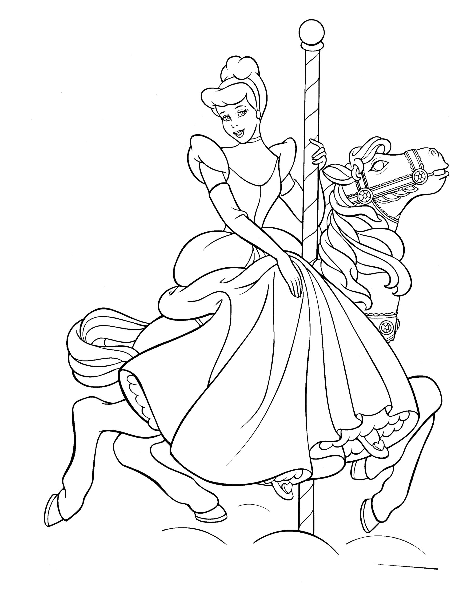 Раскраска принцесса Золушка с лошадью